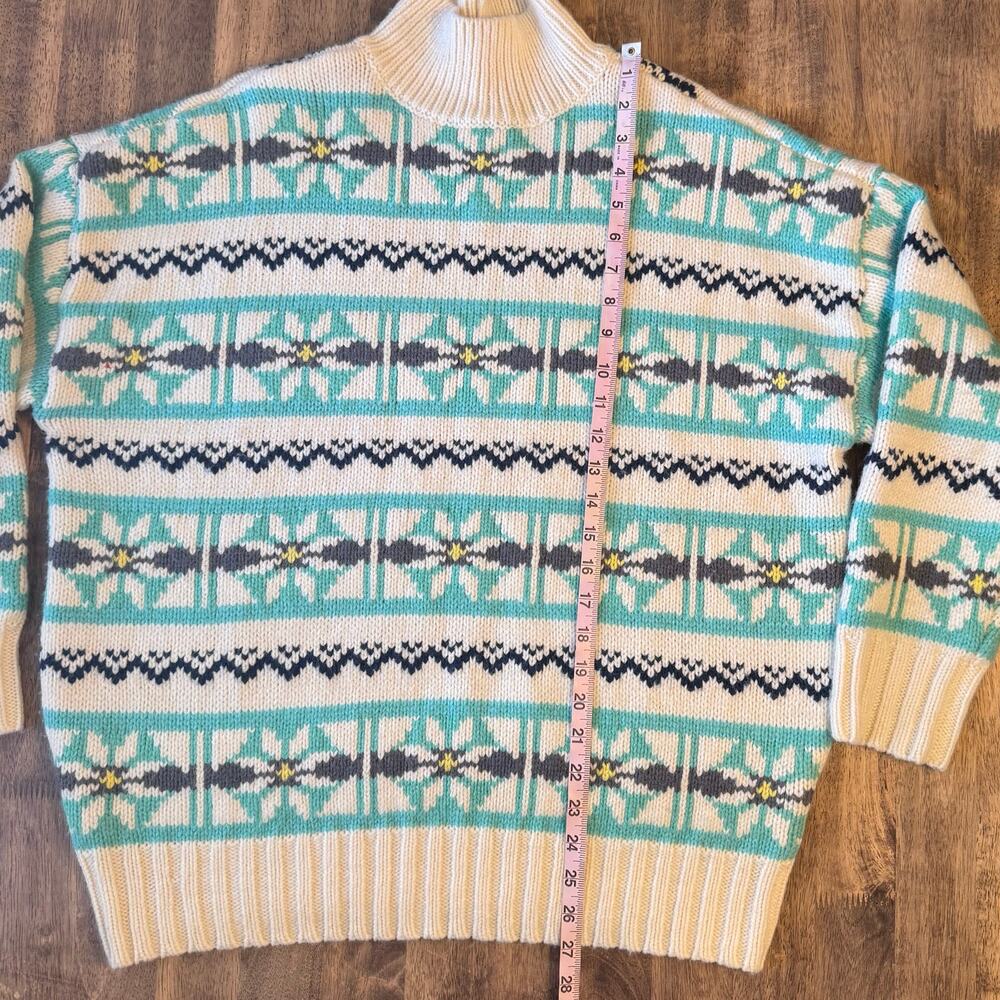 American Eagle Sweater Fair Isle Mock Neck Oversized Heavy Cream Women’s Small - Picture 5 of 9